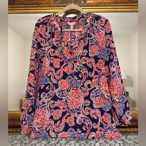 Lilly Pulitzer 100% Silk Elsa Boho Top - Sz L